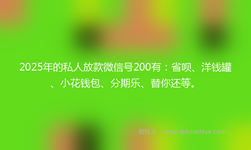 2025年的私人放款微信号200有：省呗、洋钱罐、小花钱包、分期乐、替你还等。
