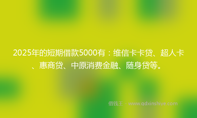 2025年的短期借款5000有：维信卡卡贷、超人卡、惠商贷、中原消费金融、随身贷等。