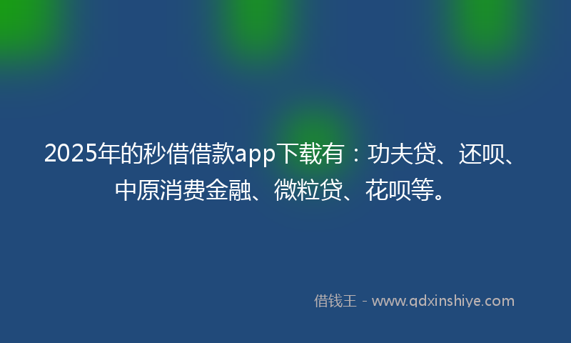 2025年的秒借借款app下载有：功夫贷、还呗、中原消费金融、微粒贷、花呗等。