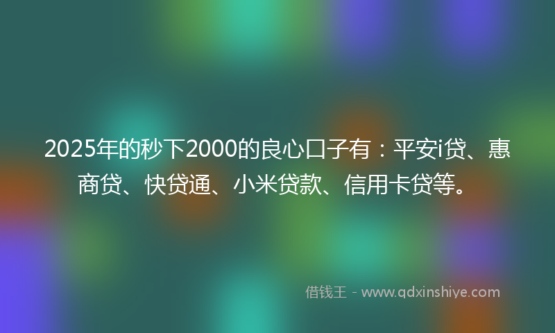 2025年的秒下2000的良心口子有：平安i贷、惠商贷、快贷通、小米贷款、信用卡贷等。