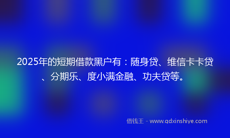 2025年的短期借款黑户有：随身贷、维信卡卡贷、分期乐、度小满金融、功夫贷等。