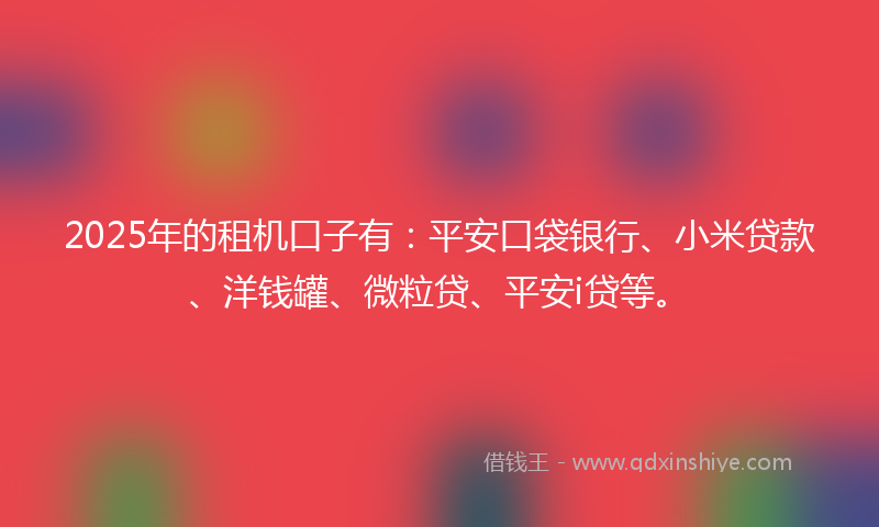 2025年的租机口子有：平安口袋银行、小米贷款、洋钱罐、微粒贷、平安i贷等。