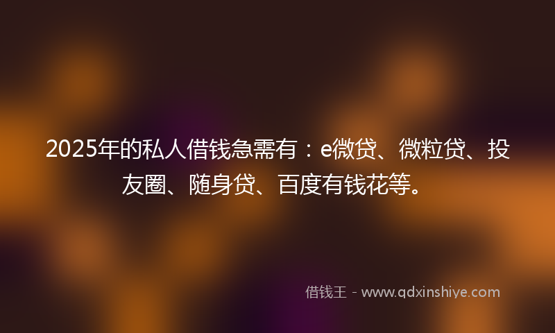 2025年的私人借钱急需有：e微贷、微粒贷、投友圈、随身贷、百度有钱花等。