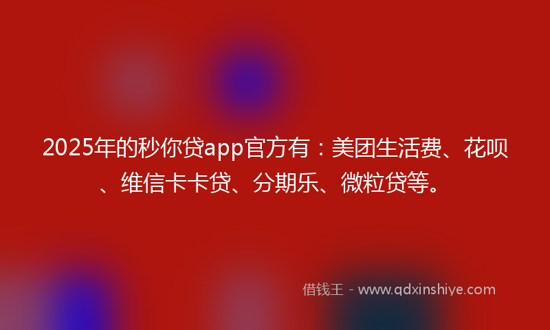 2025年的秒你贷app官方有：美团生活费、花呗、维信卡卡贷、分期乐、微粒贷等。