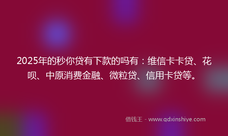 2025年的秒你贷有下款的吗有：维信卡卡贷、花呗、中原消费金融、微粒贷、信用卡贷等。
