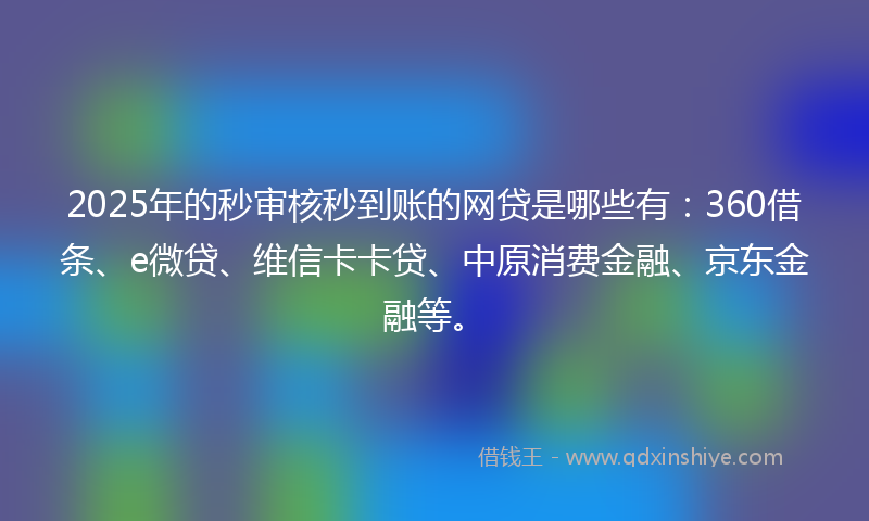 2025年的秒审核秒到账的网贷是哪些有：360借条、e微贷、维信卡卡贷、中原消费金融、京东金融等。