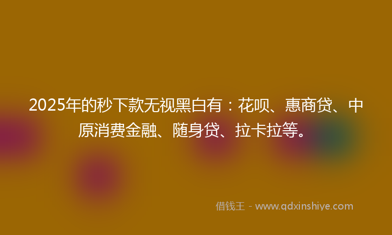 2025年的秒下款无视黑白有：花呗、惠商贷、中原消费金融、随身贷、拉卡拉等。