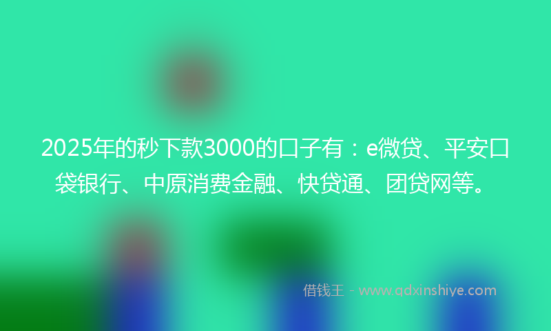 2025年的秒下款3000的口子有：e微贷、平安口袋银行、中原消费金融、快贷通、团贷网等。