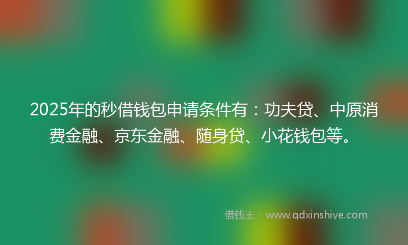 2025年的秒借钱包申请条件有：功夫贷、中原消费金融、京东金融、随身贷、小花钱包等。