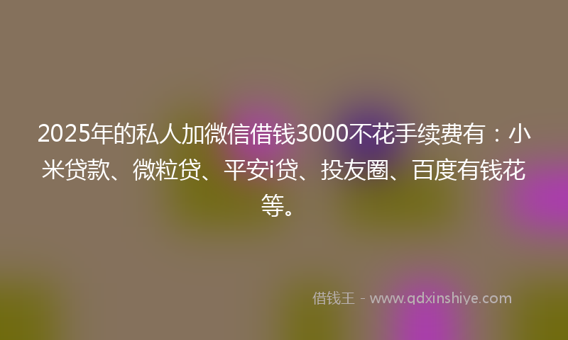 2025年的私人加微信借钱3000不花手续费有:小米贷款、微粒贷、平安i贷、投友圈、百度有钱花等。