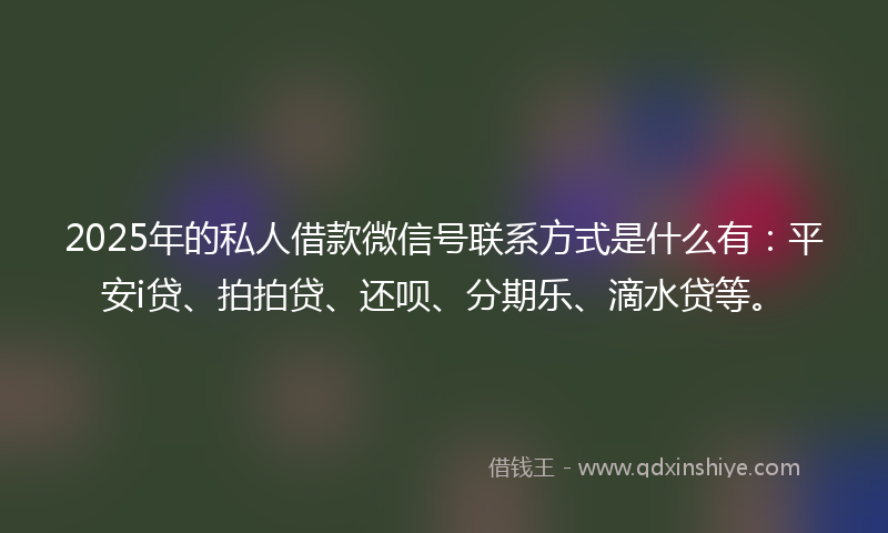 2025年的私人借款微信号联系方式是什么有：平安i贷、拍拍贷、还呗、分期乐、滴水贷等。