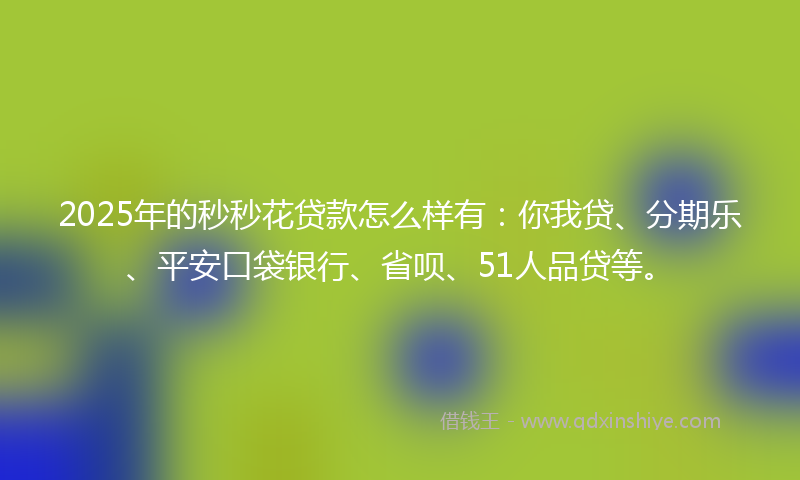 2025年的秒秒花贷款怎么样有：你我贷、分期乐、平安口袋银行、省呗、51人品贷等。