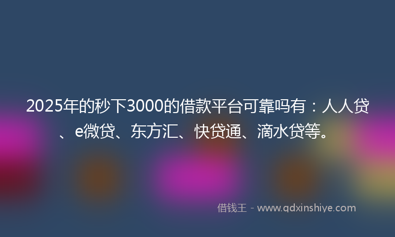 2025年的秒下3000的借款平台可靠吗有：人人贷、e微贷、东方汇、快贷通、滴水贷等。
