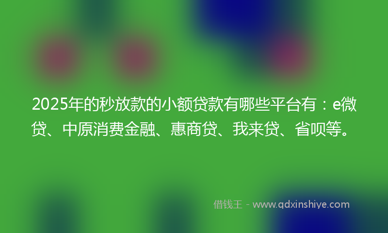 2025年的秒放款的小额贷款有哪些平台有：e微贷、中原消费金融、惠商贷、我来贷、省呗等。