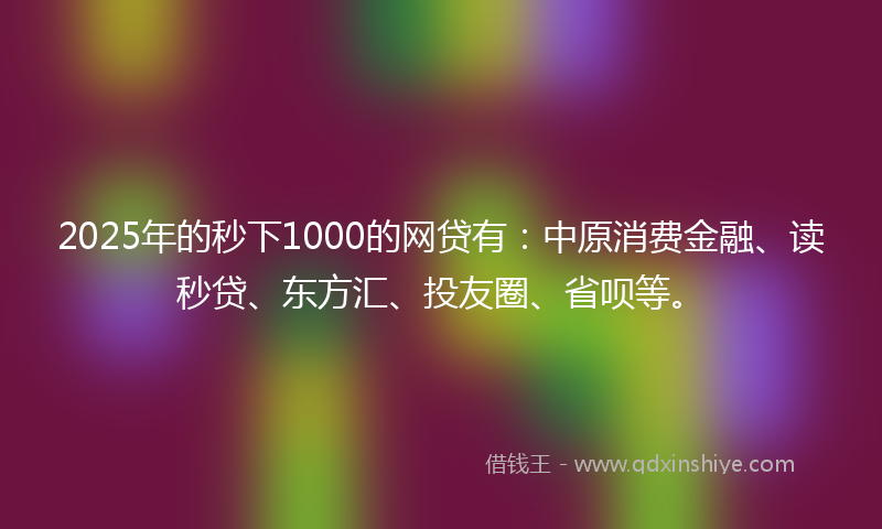 2025年的秒下1000的网贷有：中原消费金融、读秒贷、东方汇、投友圈、省呗等。