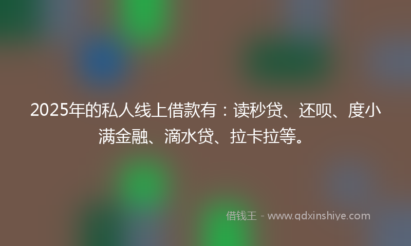 2025年的私人线上借款有:读秒贷、还呗、度小满金融、滴水贷、拉卡拉等。