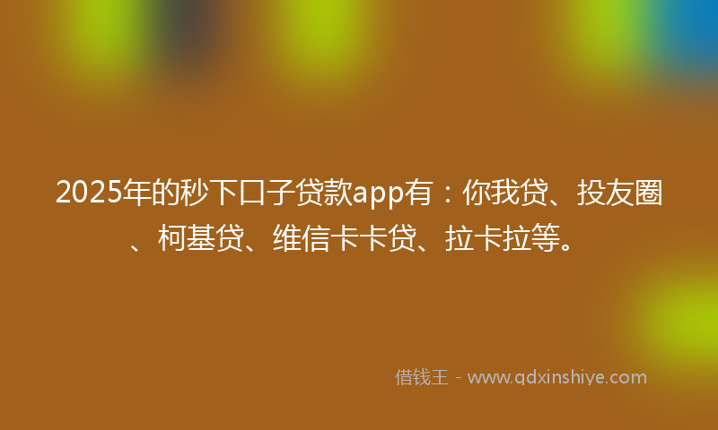 2025年的秒下口子贷款app有：你我贷、投友圈、柯基贷、维信卡卡贷、拉卡拉等。
