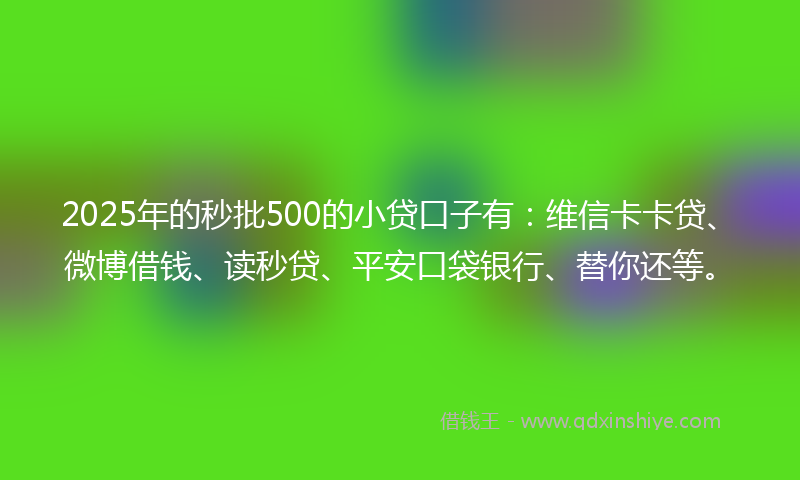 2025年的秒批500的小贷口子有：维信卡卡贷、微博借钱、读秒贷、平安口袋银行、替你还等。