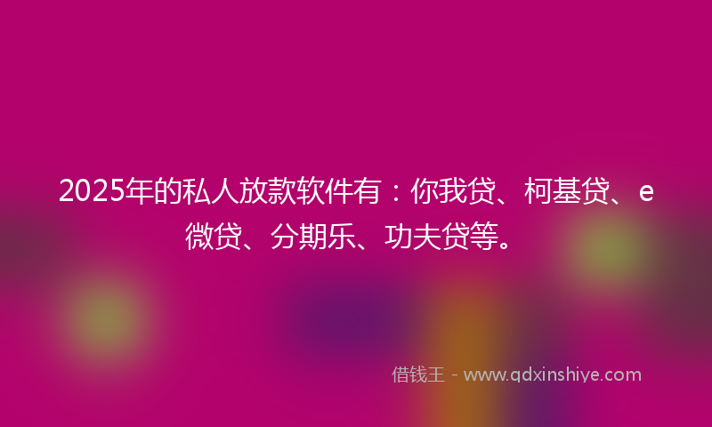 2025年的私人放款软件有：你我贷、柯基贷、e微贷、分期乐、功夫贷等。