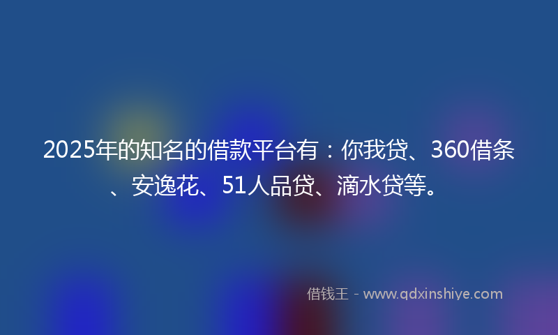 2025年的知名的借款平台有:你我贷、360借条、安逸花、51人品贷、滴水贷等。