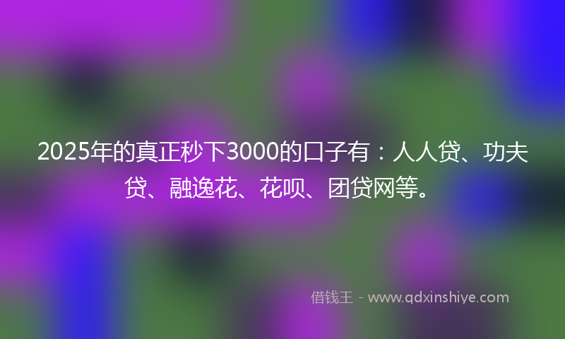 2025年的真正秒下3000的口子有：人人贷、功夫贷、融逸花、花呗、团贷网等。