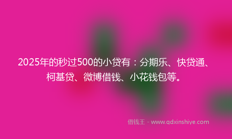 2025年的秒过500的小贷有：分期乐、快贷通、柯基贷、微博借钱、小花钱包等。