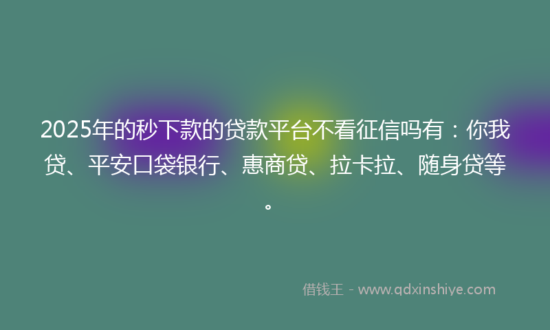 2025年的秒下款的贷款平台不看征信吗有：你我贷、平安口袋银行、惠商贷、拉卡拉、随身贷等。