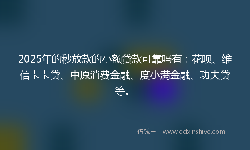 2025年的秒放款的小额贷款可靠吗有：花呗、维信卡卡贷、中原消费金融、度小满金融、功夫贷等。
