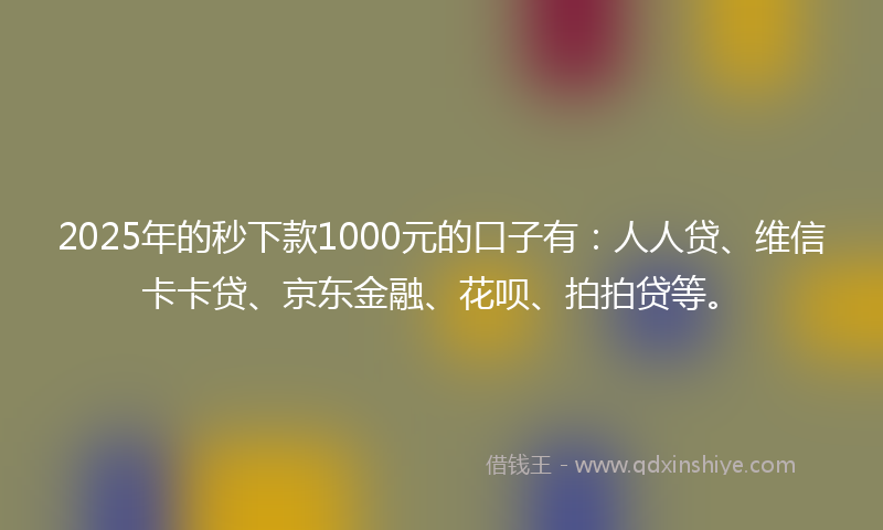 2025年的秒下款1000元的口子有：人人贷、维信卡卡贷、京东金融、花呗、拍拍贷等。