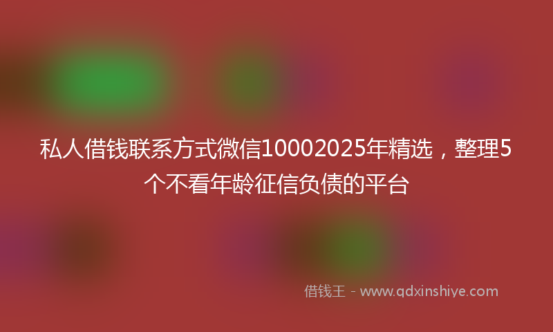 私人借钱联系方式微信10002025年精选，整理5个不看年龄征信负债的平台