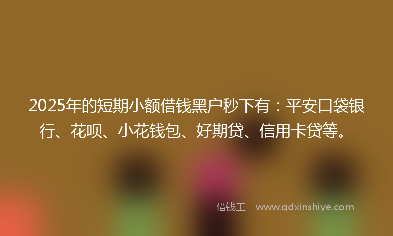 2025年的短期小额借钱黑户秒下有：平安口袋银行、花呗、小花钱包、好期贷、信用卡贷等。