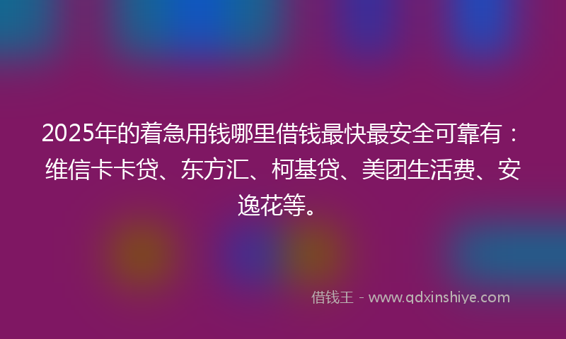 2025年的着急用钱哪里借钱最快最安全可靠有：维信卡卡贷、东方汇、柯基贷、美团生活费、安逸花等。