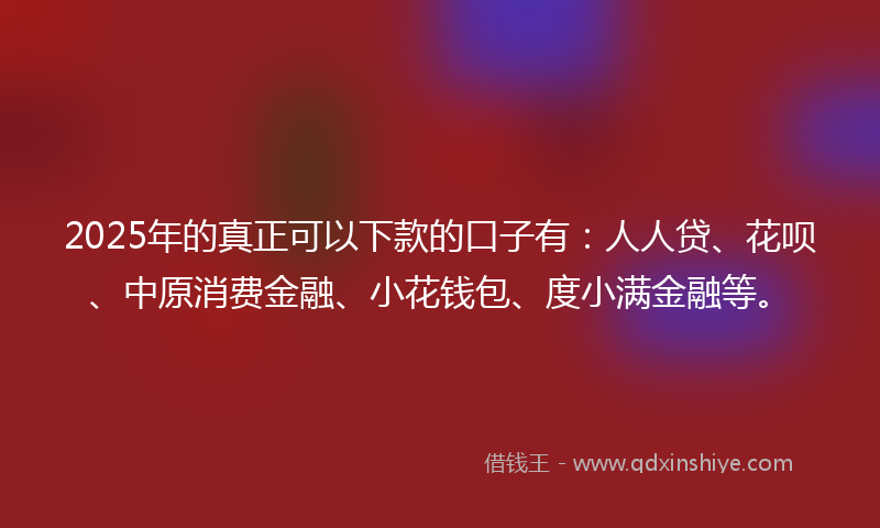 2025年的真正可以下款的口子有：人人贷、花呗、中原消费金融、小花钱包、度小满金融等。