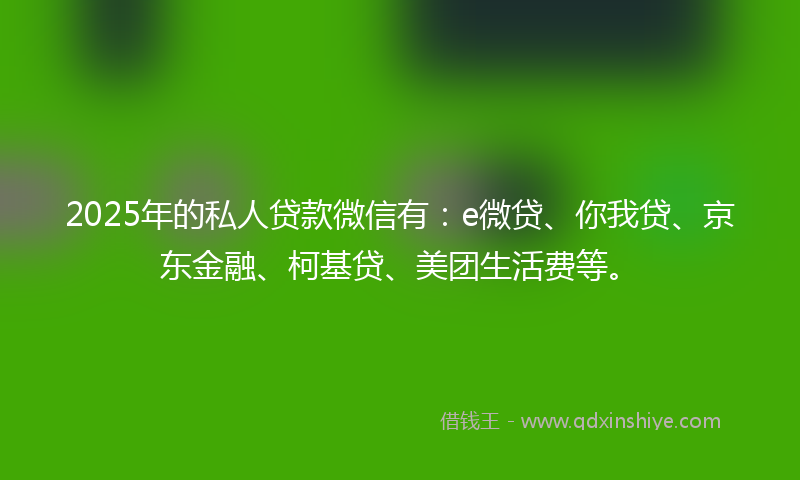 2025年的私人贷款微信有：e微贷、你我贷、京东金融、柯基贷、美团生活费等。