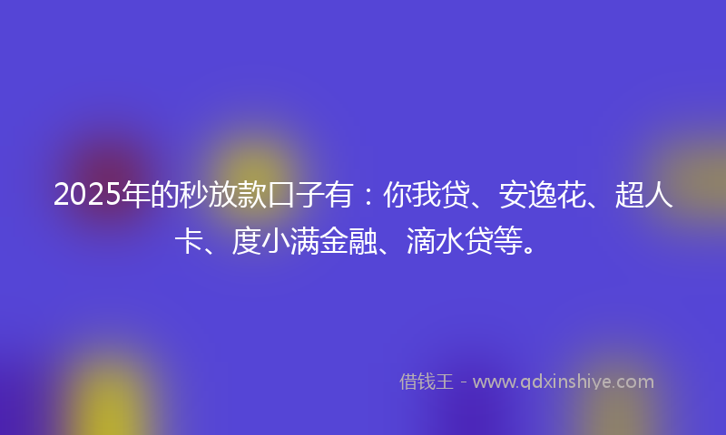 2025年的秒放款口子有：你我贷、安逸花、超人卡、度小满金融、滴水贷等。