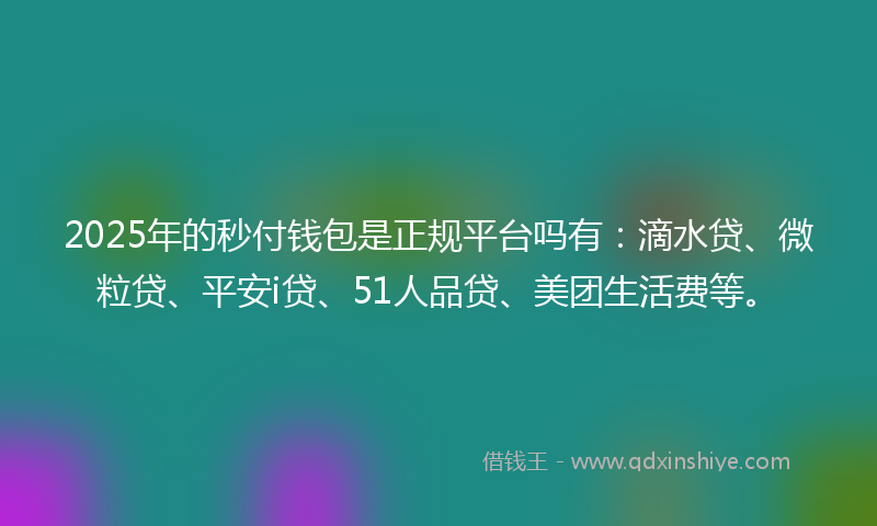 2025年的秒付钱包是正规平台吗有：滴水贷、微粒贷、平安i贷、51人品贷、美团生活费等。