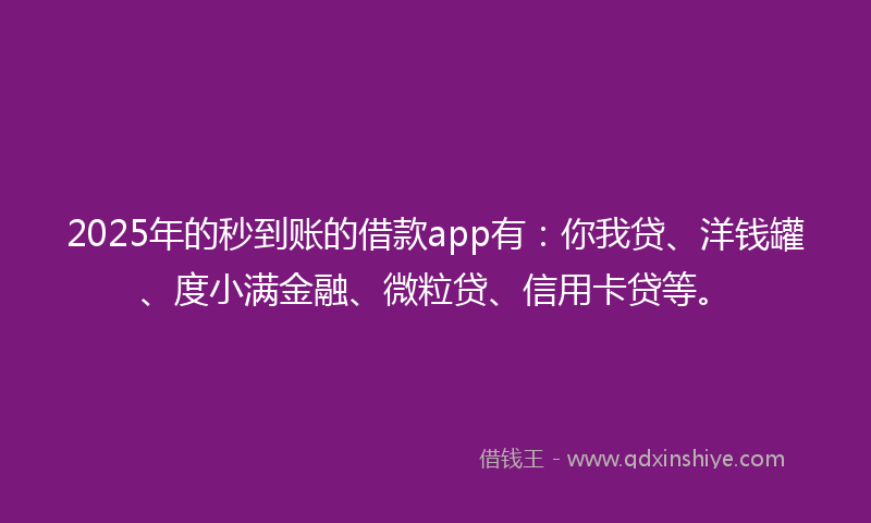 2025年的秒到账的借款app有：你我贷、洋钱罐、度小满金融、微粒贷、信用卡贷等。