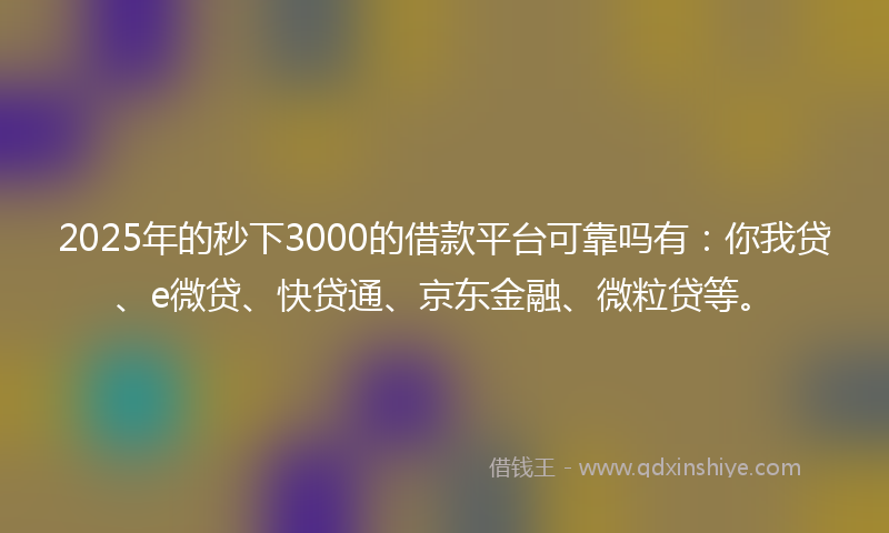 2025年的秒下3000的借款平台可靠吗有：你我贷、e微贷、快贷通、京东金融、微粒贷等。