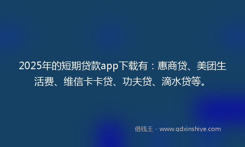 2025年的短期贷款app下载有：惠商贷、美团生活费、维信卡卡贷、功夫贷、滴水贷等。