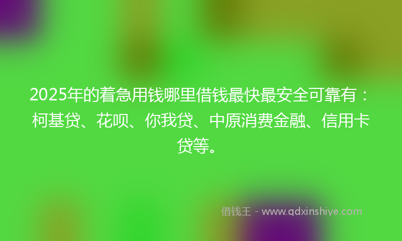 2025年的着急用钱哪里借钱最快最安全可靠有：柯基贷、花呗、你我贷、中原消费金融、信用卡贷等。