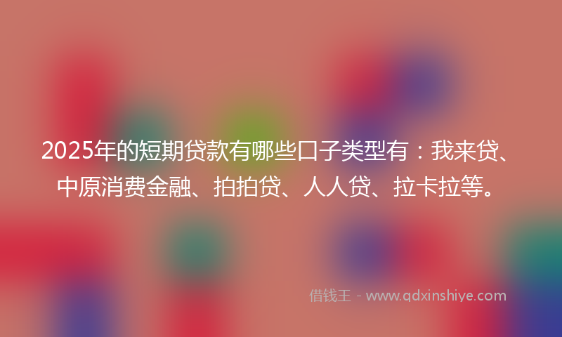 2025年的短期贷款有哪些口子类型有：我来贷、中原消费金融、拍拍贷、人人贷、拉卡拉等。