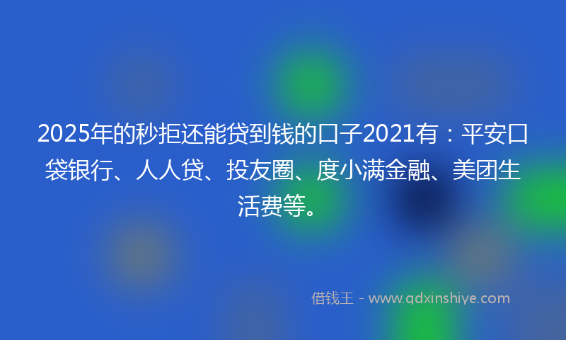 2025年的秒拒还能贷到钱的口子2021有：平安口袋银行、人人贷、投友圈、度小满金融、美团生活费等。