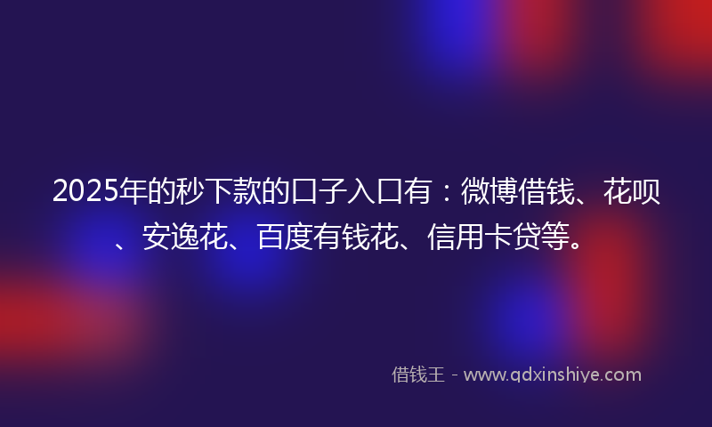 2025年的秒下款的口子入口有：微博借钱、花呗、安逸花、百度有钱花、信用卡贷等。