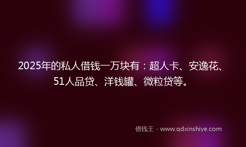 2025年的私人借钱一万块有：超人卡、安逸花、51人品贷、洋钱罐、微粒贷等。