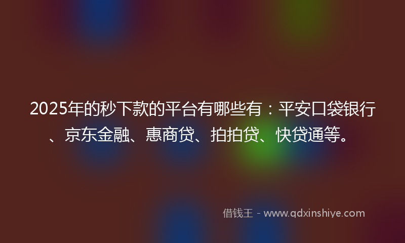 2025年的秒下款的平台有哪些有：平安口袋银行、京东金融、惠商贷、拍拍贷、快贷通等。