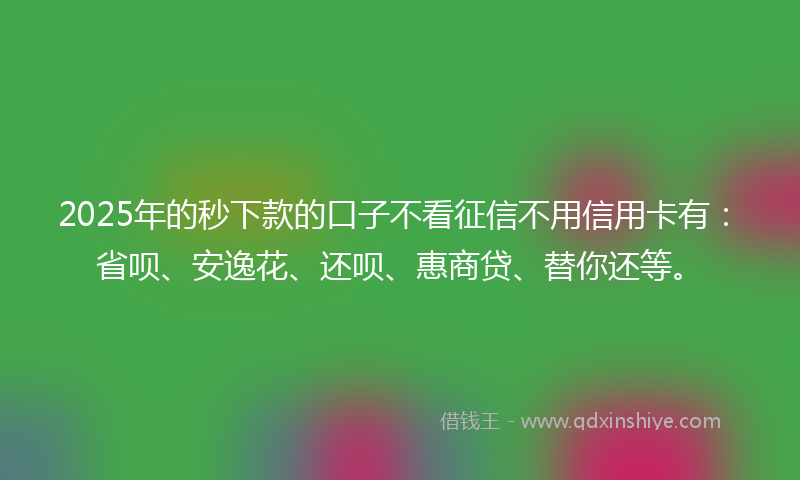 2025年的秒下款的口子不看征信不用信用卡有：省呗、安逸花、还呗、惠商贷、替你还等。