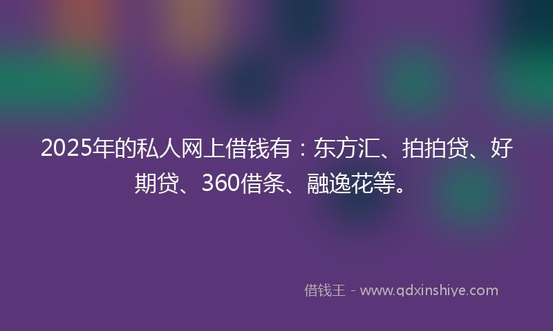 2025年的私人网上借钱有:东方汇、拍拍贷、好期贷、360借条、融逸花等。