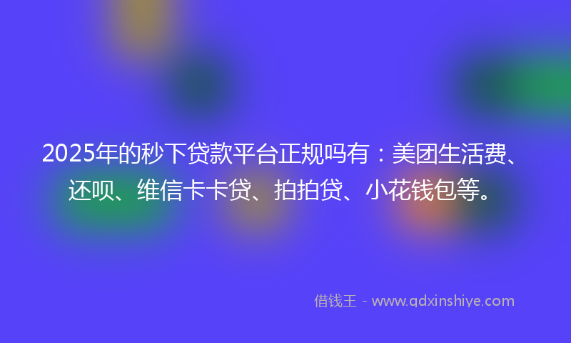 2025年的秒下贷款平台正规吗有：美团生活费、还呗、维信卡卡贷、拍拍贷、小花钱包等。