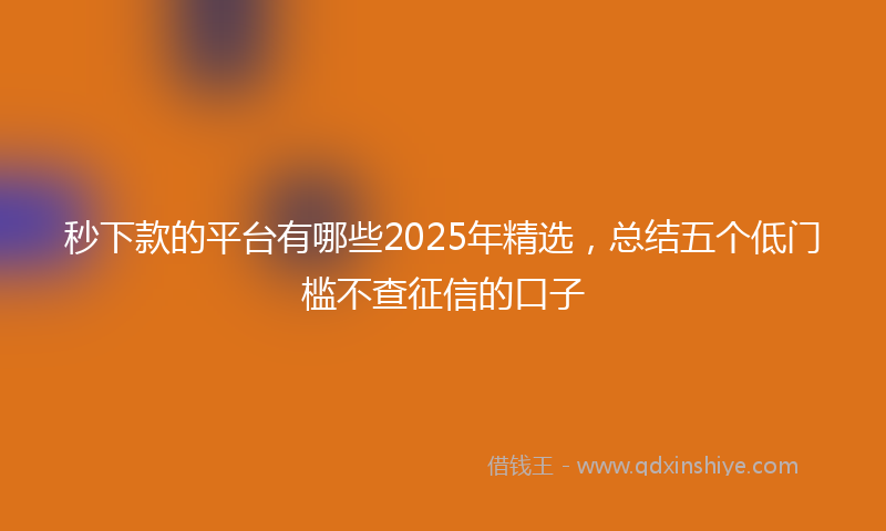 秒下款的平台有哪些2025年精选，总结五个低门槛不查征信的口子