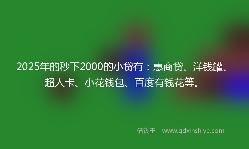 2025年的秒下2000的小贷有：惠商贷、洋钱罐、超人卡、小花钱包、百度有钱花等。